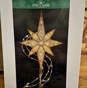 Kurt S. Adler 17" Lighted 8 Point Gold Glitter Star Tree Topper